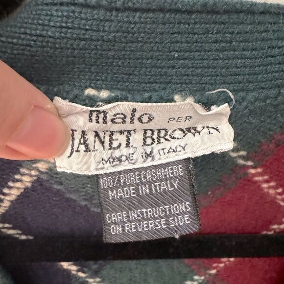 Vintage MALO by Janet Brown 100% Cashmere Green Argyle Button Down Vest Sz 50 - Picture 4 of 6